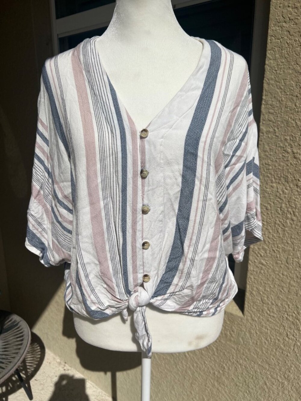 Ladies Casual Summer Top Breathable Blouse Short Sleeve Relaxed Fit LARGE